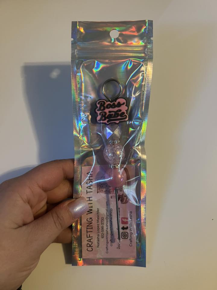 Boss Babe Crafter Pokey Pen – Pink Beaded Weeding Tool for Vinyl, Resin & DIY Projects