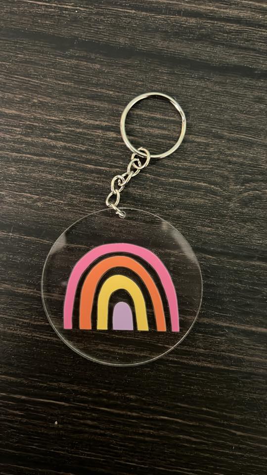 Boho Rainbow Acrylic Keychain – Colorful Minimalist Charm for Keys & Bags