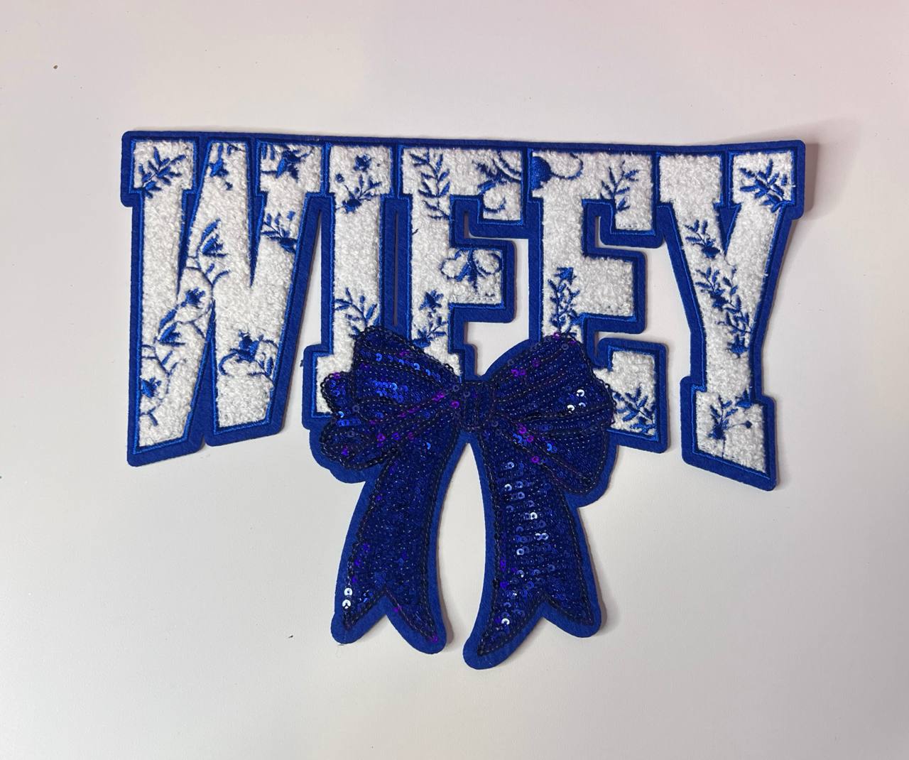 Blue Wifey with Blue Sequin Bow Shirt Patch