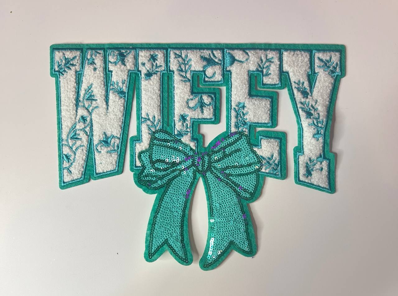 Turquoise Wifey with Turquoise Sequin Bow Shirt Patch