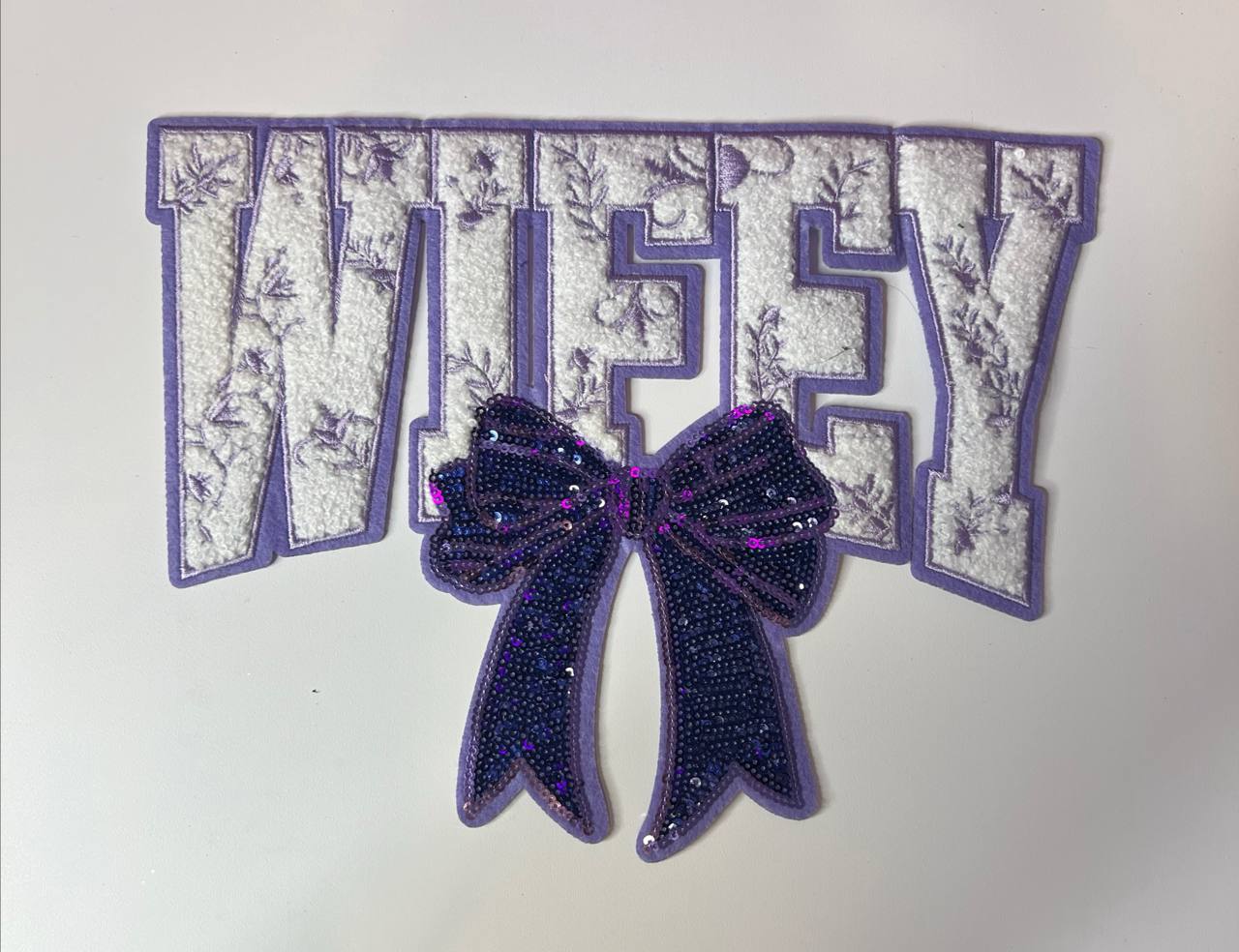 Purple Wifey with Purple Sequin Bow Shirt Patch
