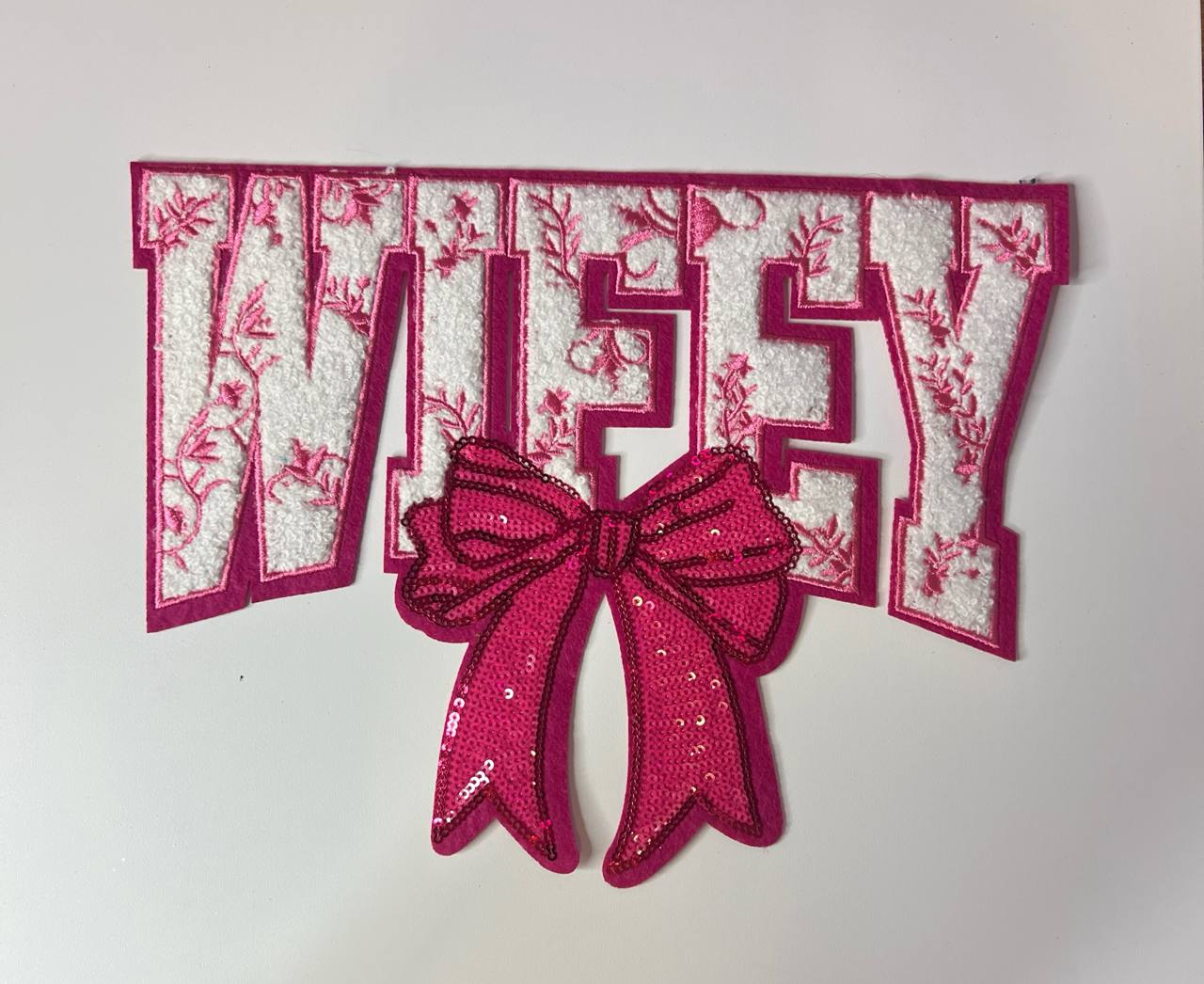 Dark Pink Wifey with Dark Pink Sequin Bow Shirt Patch