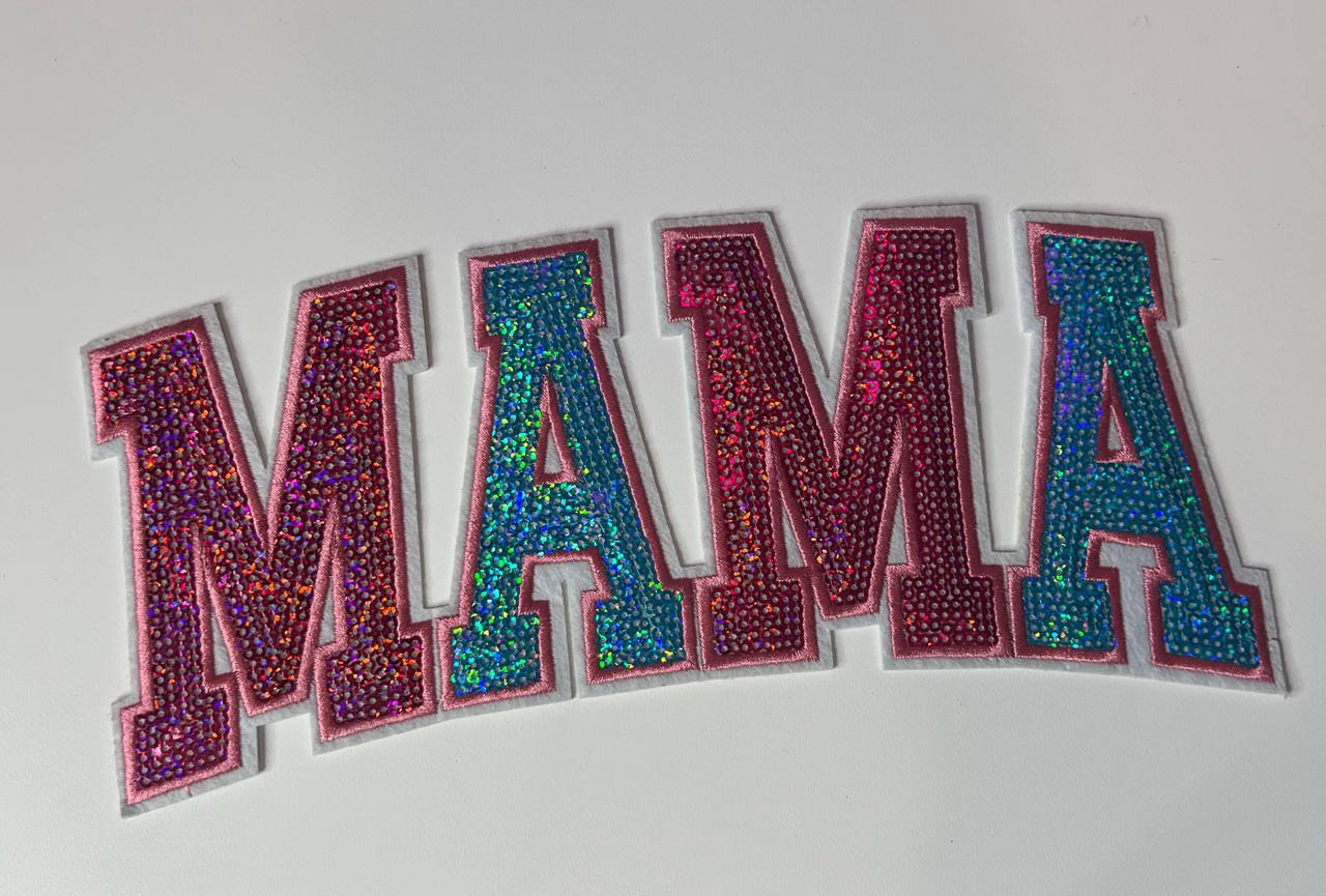 Pink and Blue Checkered Mama Shirt Patch