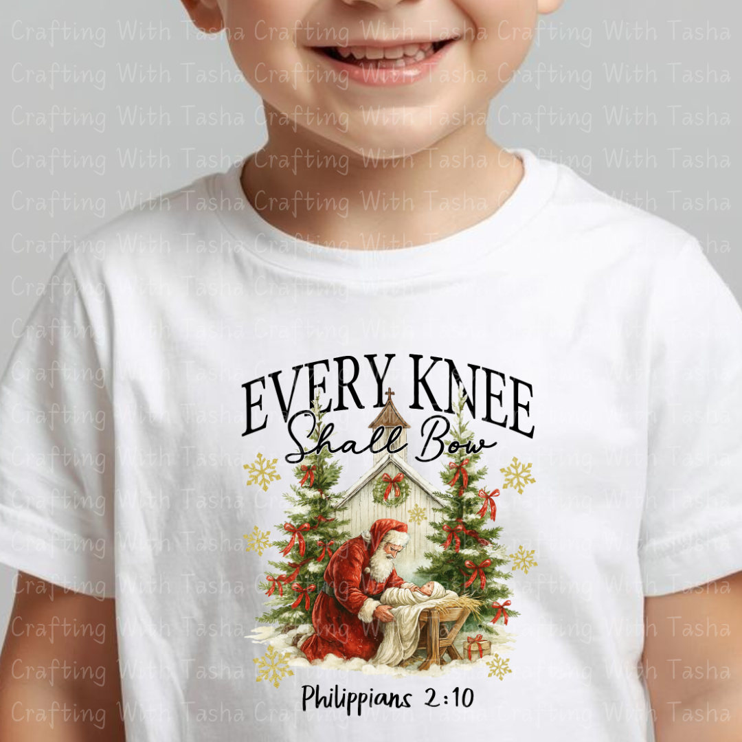 Every Knee Shall Bow Philippians 2:10 Christmas Nativity Design – Customizable DTF Transfer, T-Shirt, Crew Neck, Hoodie, or Cup Transfer