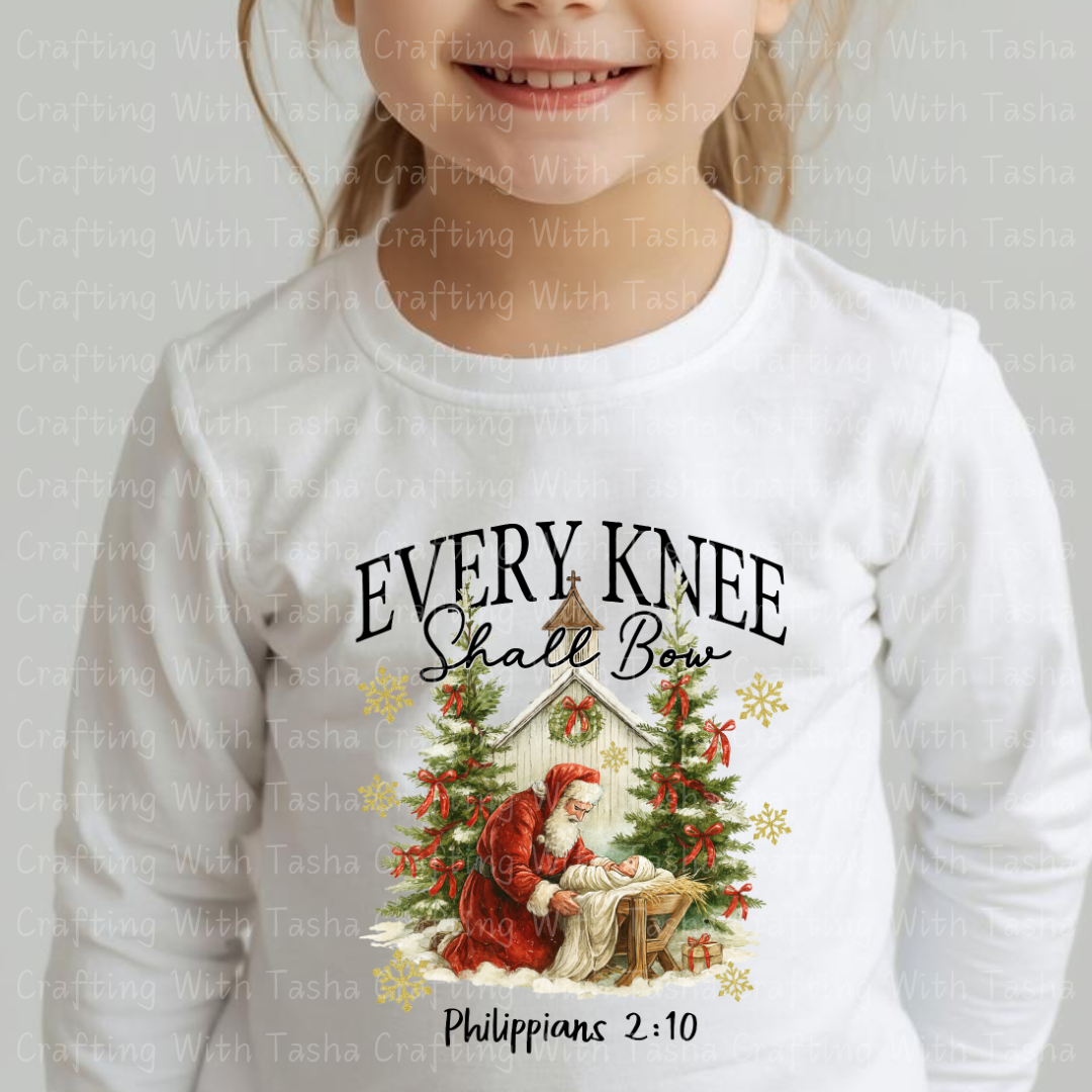 Every Knee Shall Bow Philippians 2:10 Christmas Nativity Design – Customizable DTF Transfer, T-Shirt, Crew Neck, Hoodie, or Cup Transfer