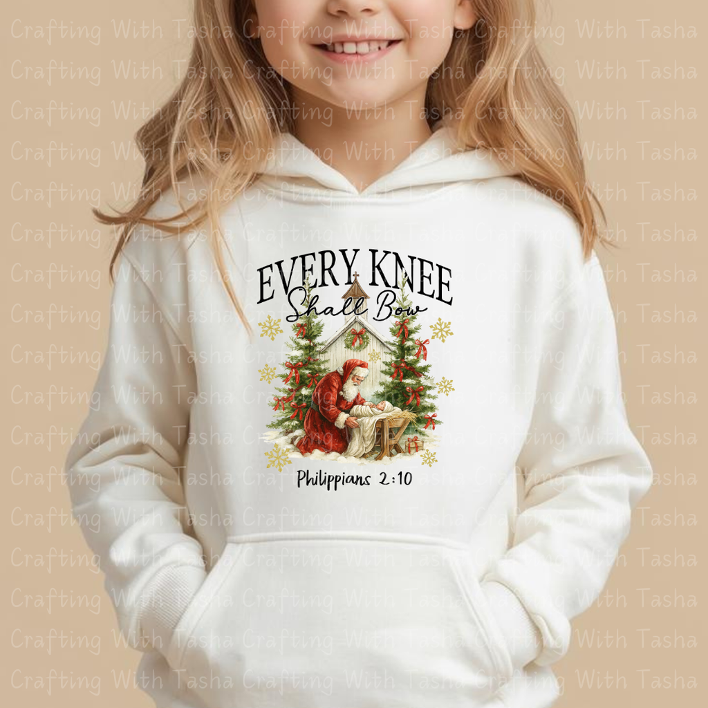 Every Knee Shall Bow Philippians 2:10 Christmas Nativity Design – Customizable DTF Transfer, T-Shirt, Crew Neck, Hoodie, or Cup Transfer