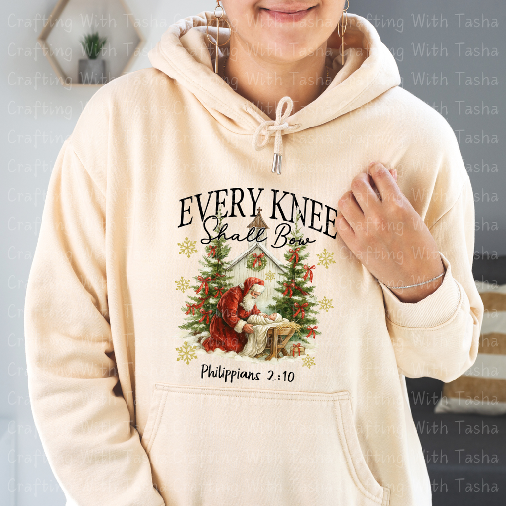 Every Knee Shall Bow Philippians 2:10 Christmas Nativity Design – Customizable DTF Transfer, T-Shirt, Crew Neck, Hoodie, or Cup Transfer