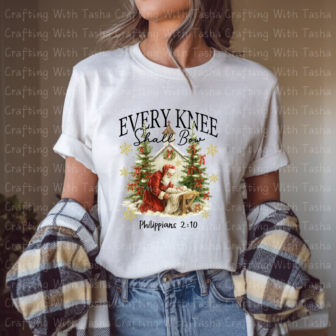 Every Knee Shall Bow Philippians 2:10 Christmas Nativity Design – Customizable DTF Transfer, T-Shirt, Crew Neck, Hoodie, or Cup Transfer