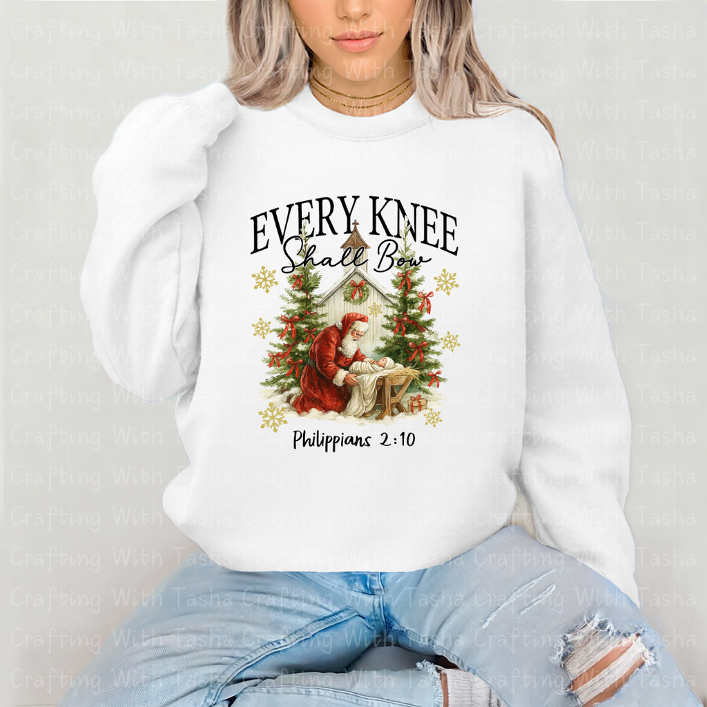 Every Knee Shall Bow Philippians 2:10 Christmas Nativity Design – Customizable DTF Transfer, T-Shirt, Crew Neck, Hoodie, or Cup Transfer