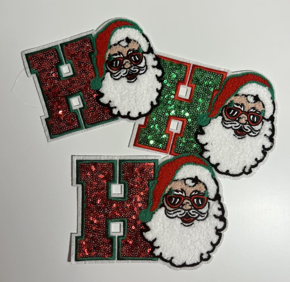 Ho Ho Ho Santa Sequin Iron-On Patch Set – Cool Santa Holiday Appliqué for Shirts, Jackets & Bags