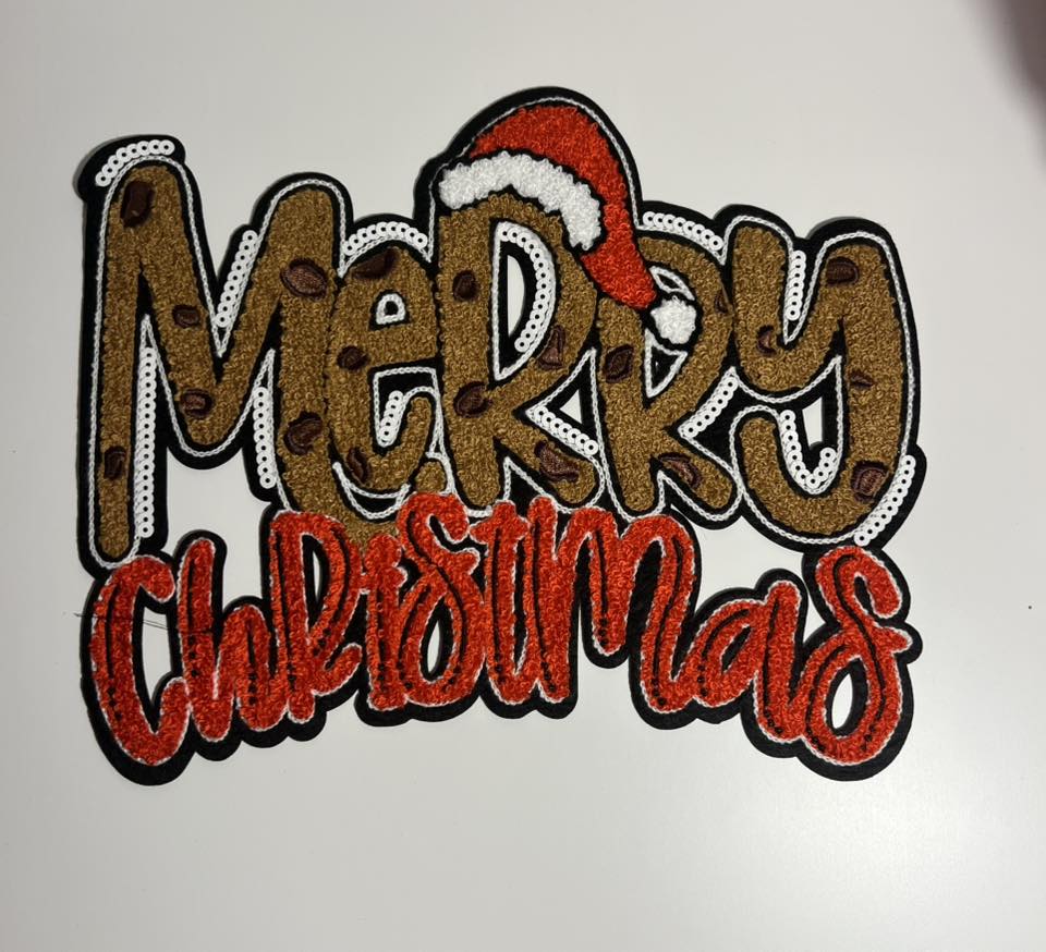Merry Christmas Sequin Iron-On Patch – Santa Hat Holiday Letter Appliqué for Shirts, Sweatshirts & Bags