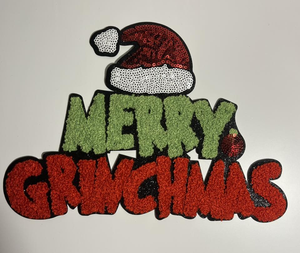 Merry Greenmas Sequin Iron-On Patch – Funny Holiday Letter Appliqué for Shirts & Bags
