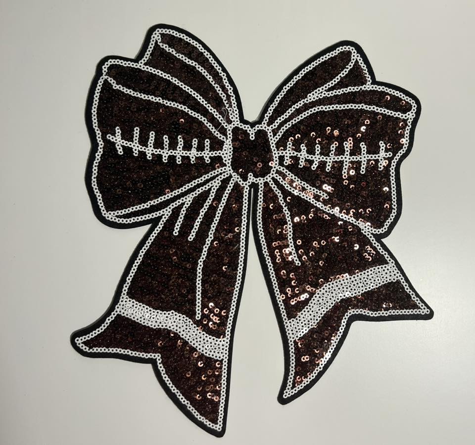 Brown Sequin Bow Iron-On Patch – Neutral Holiday Appliqué for Shirts, Sweatshirts & Bags