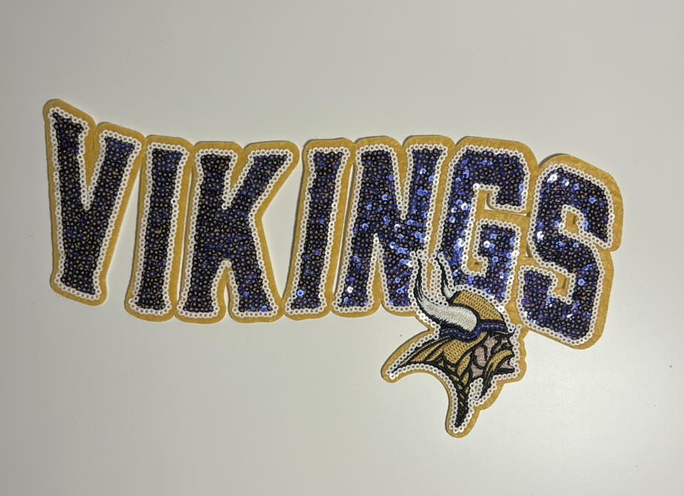 Purple Gold Warrior Sequin Iron-On Patch – Sports Style Letter Appliqué for Shirts & Jackets