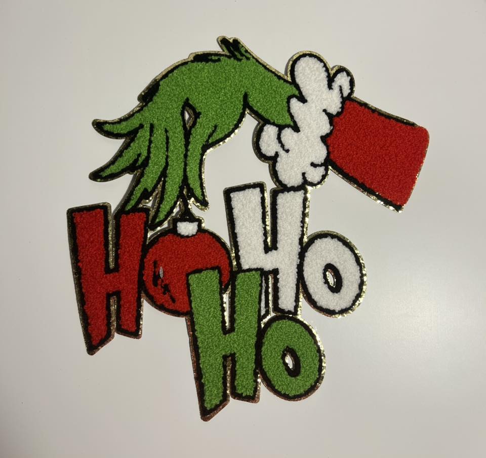Ho Ho Ho Green Hand Sequin Iron-On Patch – Funny Holiday Appliqué for Shirts, Sweatshirts & Bags
