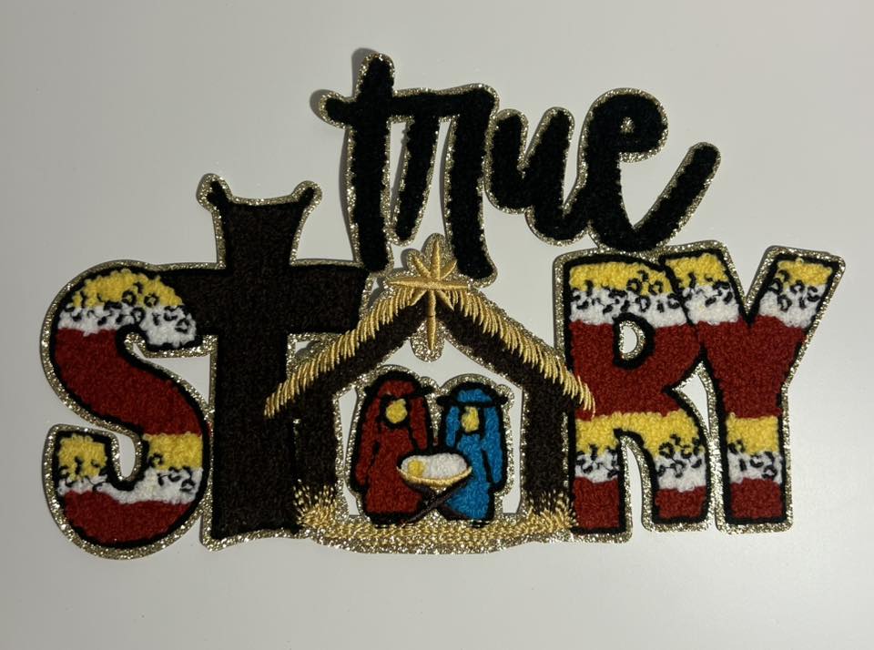 True Story Nativity Sequin Iron-On Patch – Christian Christmas Holiday Appliqué for Shirts & Bags