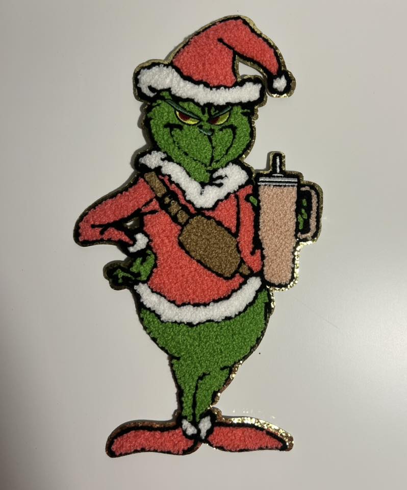 Green Holiday Character Sequin Iron-On Patch – Funny Christmas Appliqué for Shirts & Bags