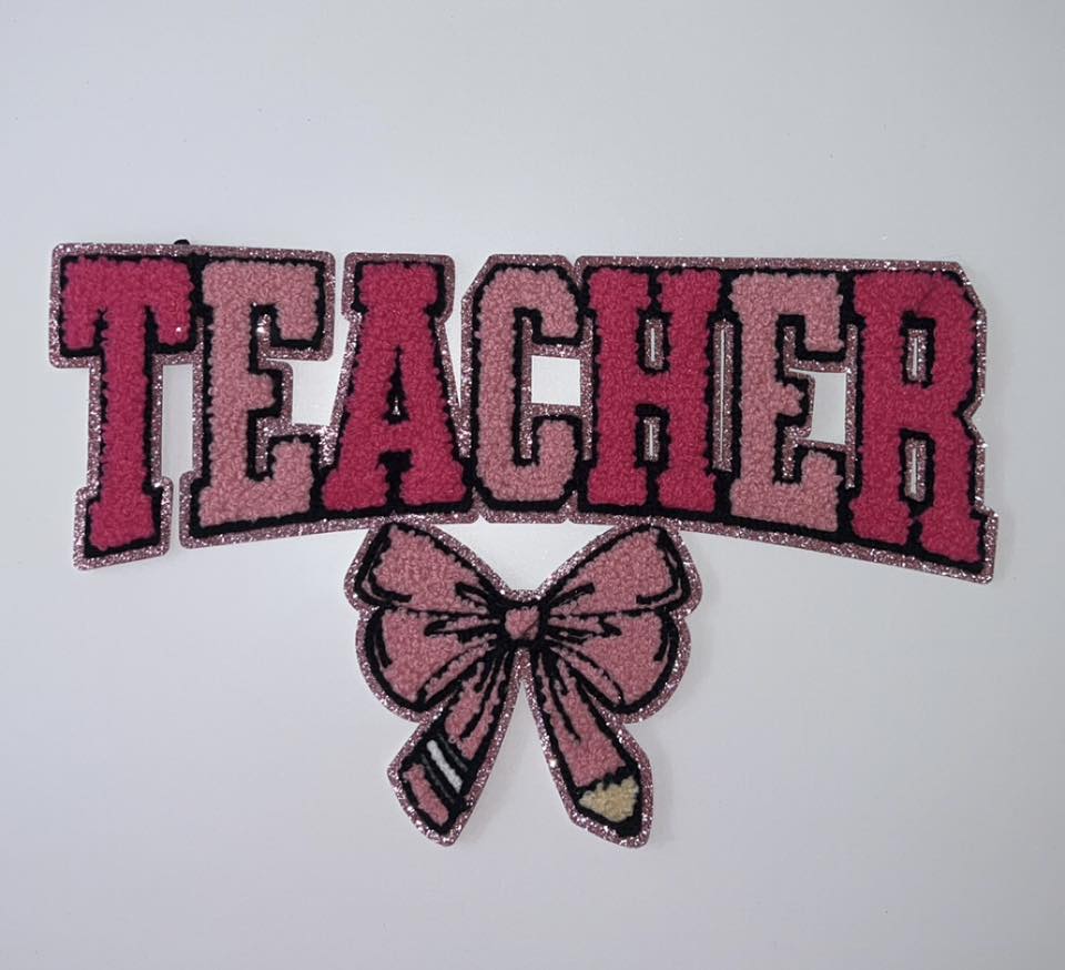 Teacher Chenille Patch with Bow | School Spirit Applique | Back to School Iron-On Patch