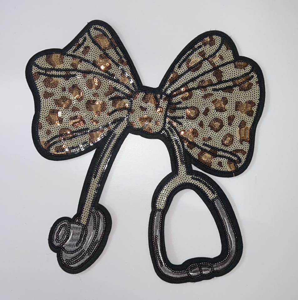 Leopard Bow Chenille Patch | Animal Print Sequin Bow Applique | Trendy Bow Patch for Apparel & Accessories
