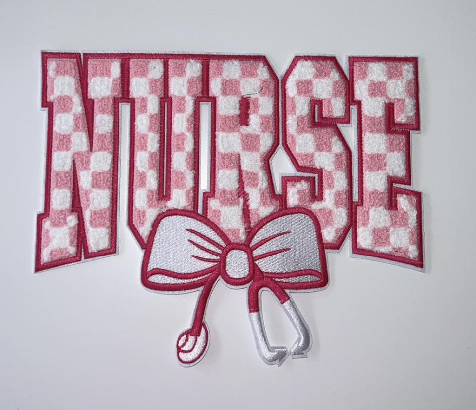 Nurse Chenille Patch with Bow | Varsity Style Medical Applique | Healthcare Appreciation Patch