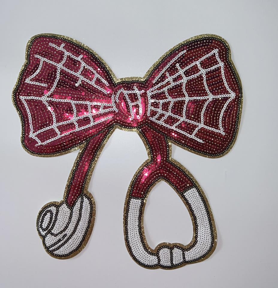 Spiderweb Bow Chenille Patch | Sequin Web Bow Applique | Spooky Glam Bow Patch for Apparel & Accessories