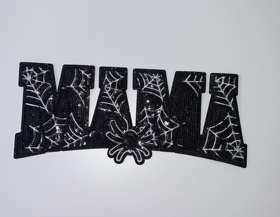Mama Chenille Patch with Spider Web Design | Halloween Textured Applique for Apparel