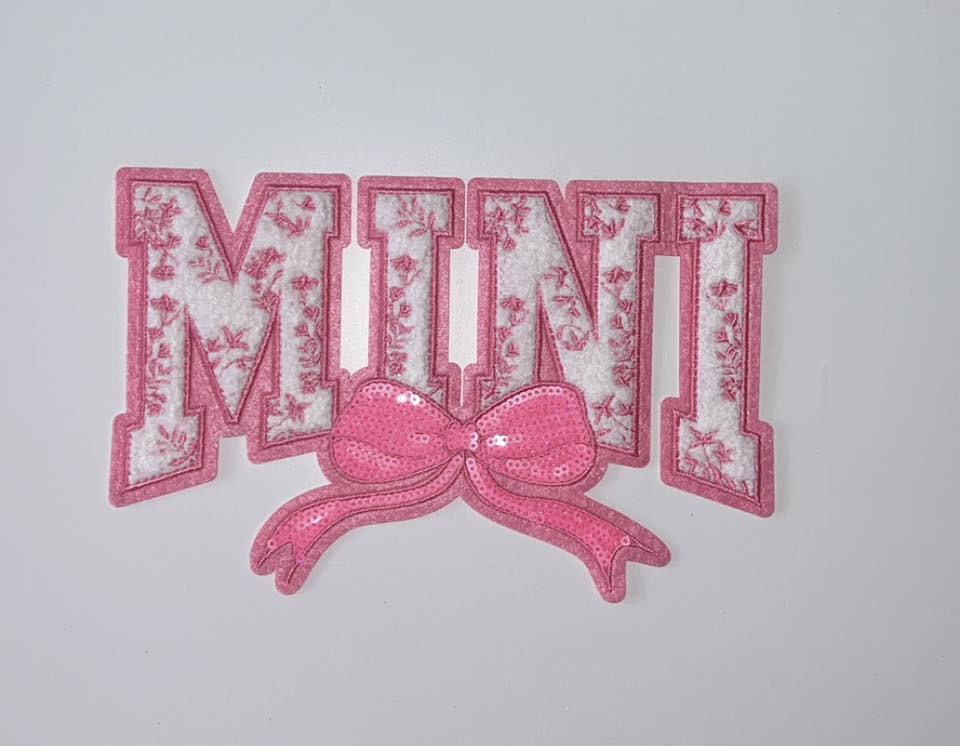 Mini Chenille Patch with Bow | Pink Textured Applique for Kids & Mommy-and-Me Apparel