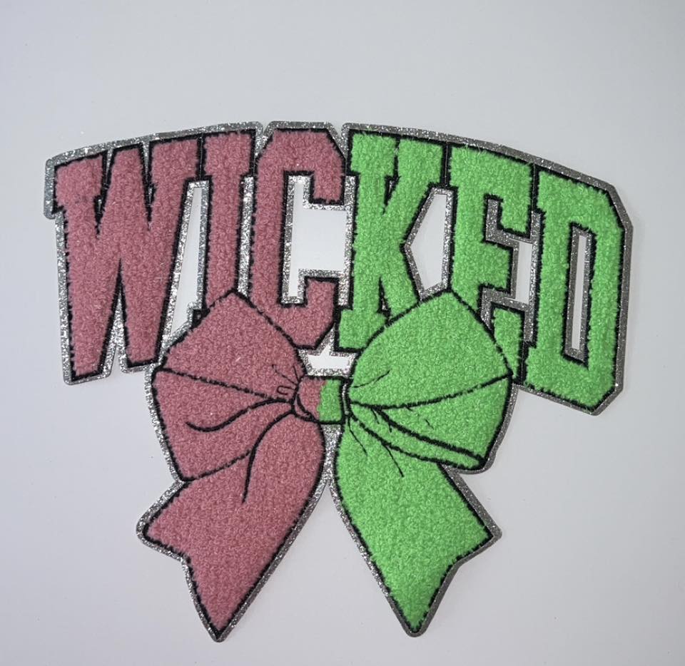 Pink & Green Witchy Bow Chenille Patch | Halloween Word Patch | Spooky Season Applique | Fall Boutique Patch