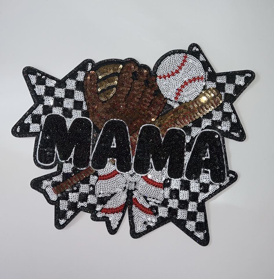 Mama Baseball Chenille Patch | Sports Mom Applique | Checkered Bow Baseball Patch | Game Day Apparel Patch