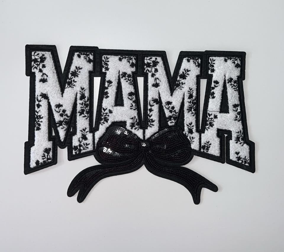 Black & White Floral Mama Patch with Black Bow