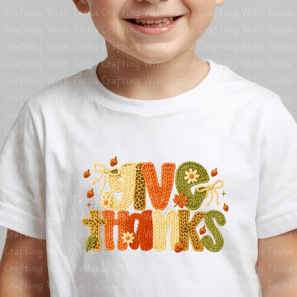 Give Thanks Cozy Knitted Fall Design – Customizable DTF Transfer, T-Shirt, Crew Neck, Hoodie, or Cup Transfer