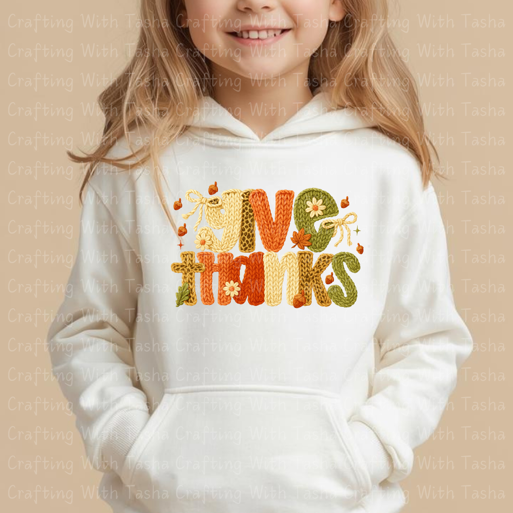 Give Thanks Cozy Knitted Fall Design – Customizable DTF Transfer, T-Shirt, Crew Neck, Hoodie, or Cup Transfer