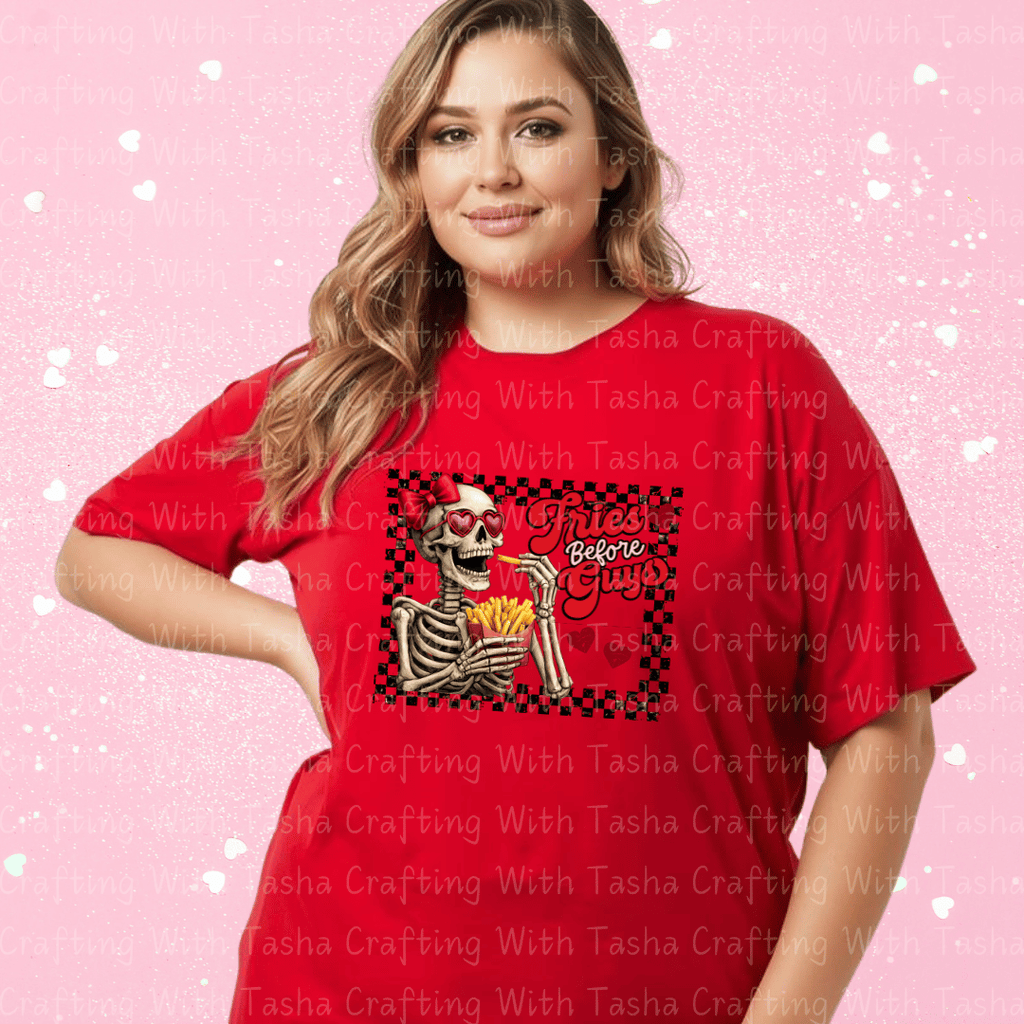 Fries Before Guys Valentine Shirt – Skeleton Graphic Apparel (Variation 1)