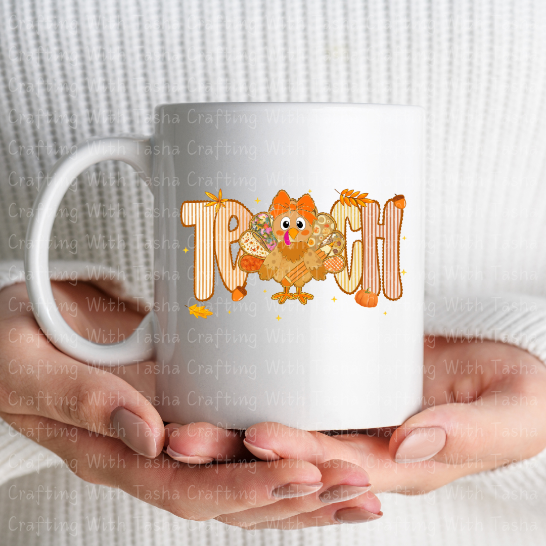 Teach Turkey Fall Design – Customizable DTF Transfer, T-Shirt, Crew Neck, Hoodie, or Cup Transfer