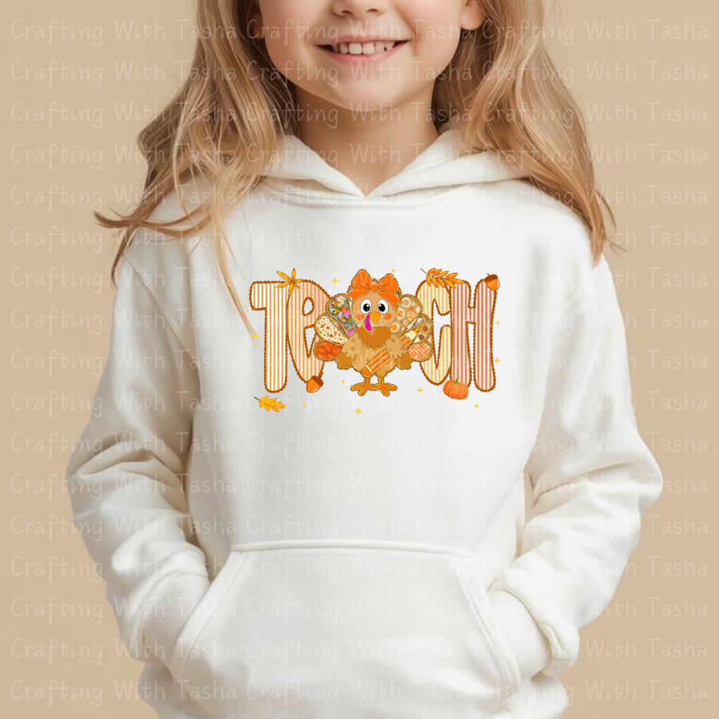 Teach Turkey Fall Design – Customizable DTF Transfer, T-Shirt, Crew Neck, Hoodie, or Cup Transfer