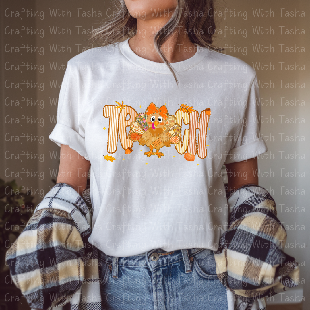 Teach Turkey Fall Design – Customizable DTF Transfer, T-Shirt, Crew Neck, Hoodie, or Cup Transfer