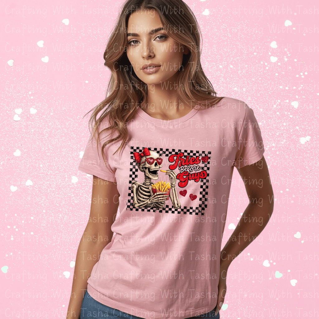 Fries Before Guys Valentine Shirt – Skeleton Graphic Apparel (Variation 1)