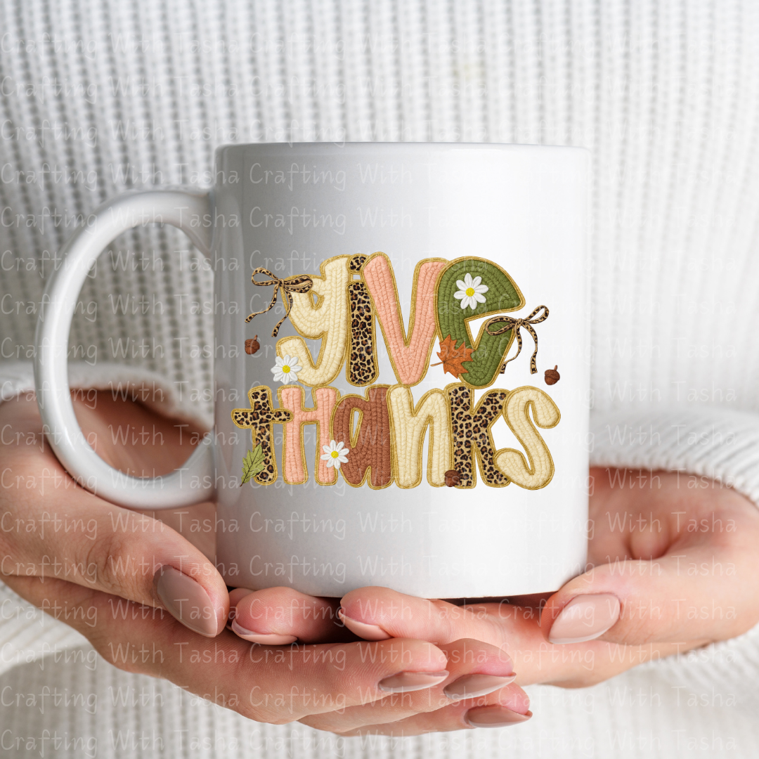 Give Thanks Leopard Patchwork Fall Design – Customizable DTF Transfer, T-Shirt, Crew Neck, Hoodie, or Cup Transfer