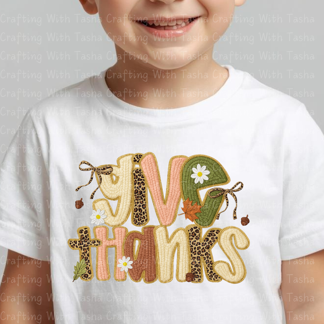 Give Thanks Leopard Patchwork Fall Design – Customizable DTF Transfer, T-Shirt, Crew Neck, Hoodie, or Cup Transfer