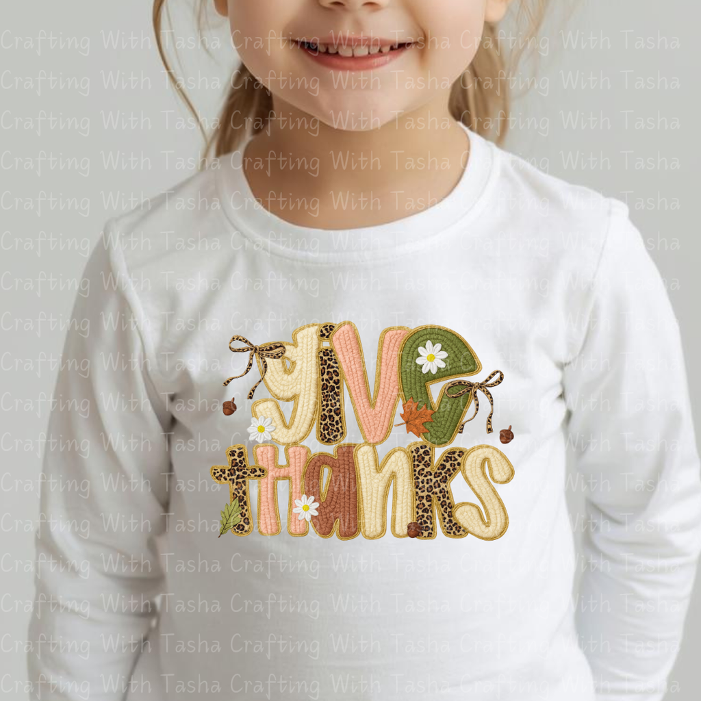 Give Thanks Leopard Patchwork Fall Design – Customizable DTF Transfer, T-Shirt, Crew Neck, Hoodie, or Cup Transfer