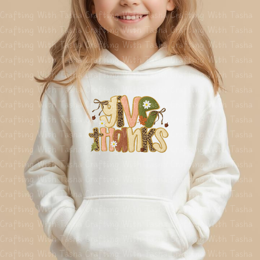 Give Thanks Leopard Patchwork Fall Design – Customizable DTF Transfer, T-Shirt, Crew Neck, Hoodie, or Cup Transfer