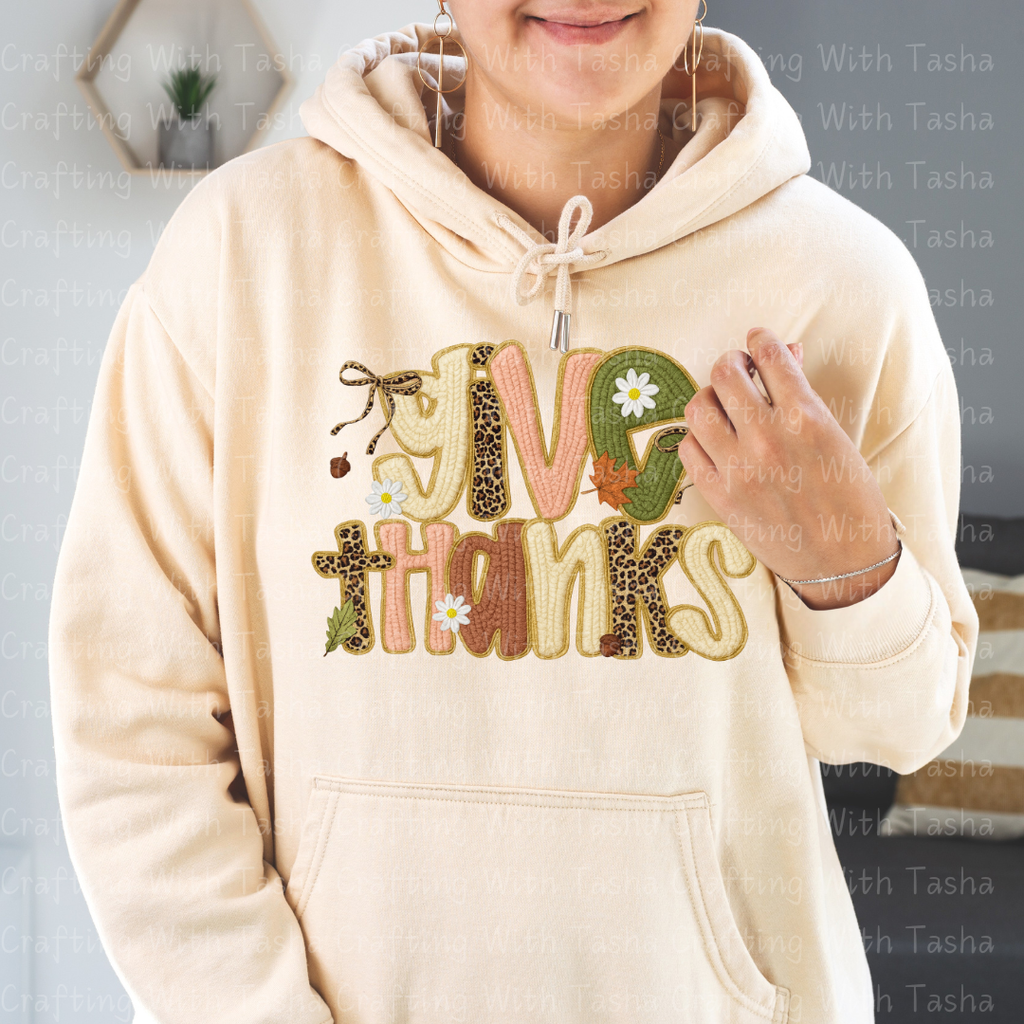 Give Thanks Leopard Patchwork Fall Design – Customizable DTF Transfer, T-Shirt, Crew Neck, Hoodie, or Cup Transfer