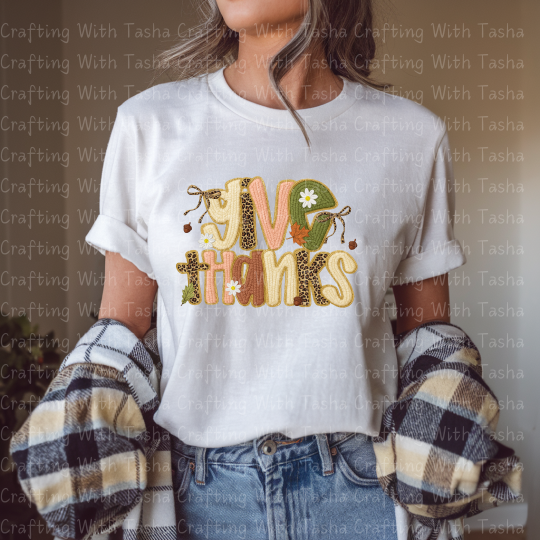 Give Thanks Leopard Patchwork Fall Design – Customizable DTF Transfer, T-Shirt, Crew Neck, Hoodie, or Cup Transfer