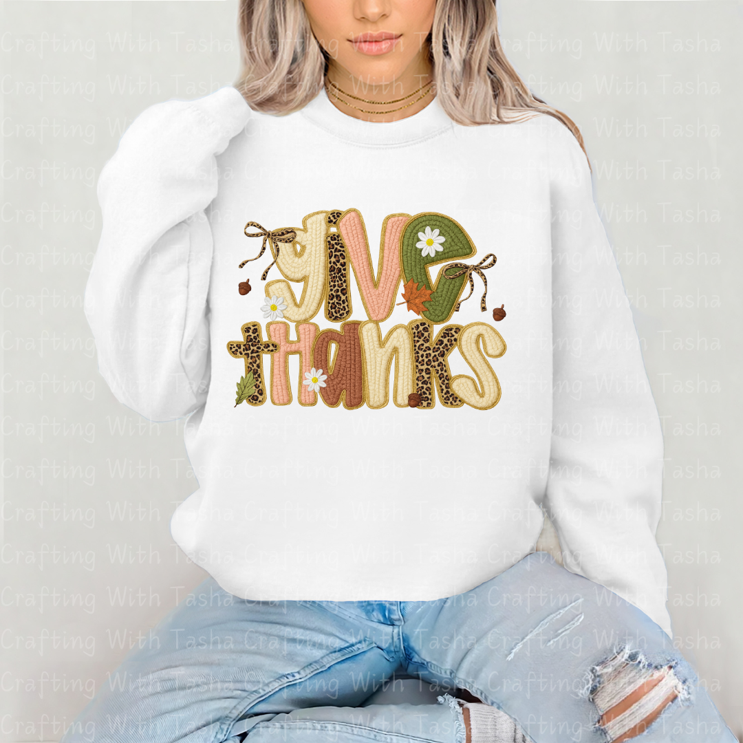 Give Thanks Leopard Patchwork Fall Design – Customizable DTF Transfer, T-Shirt, Crew Neck, Hoodie, or Cup Transfer