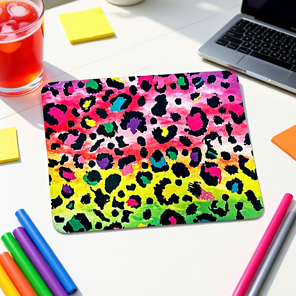 Rainbow Leopard Print Mouse Pad – Bright Neon Animal Print Desk Mat, Fun Office Decor, Colorful Gift for Creatives