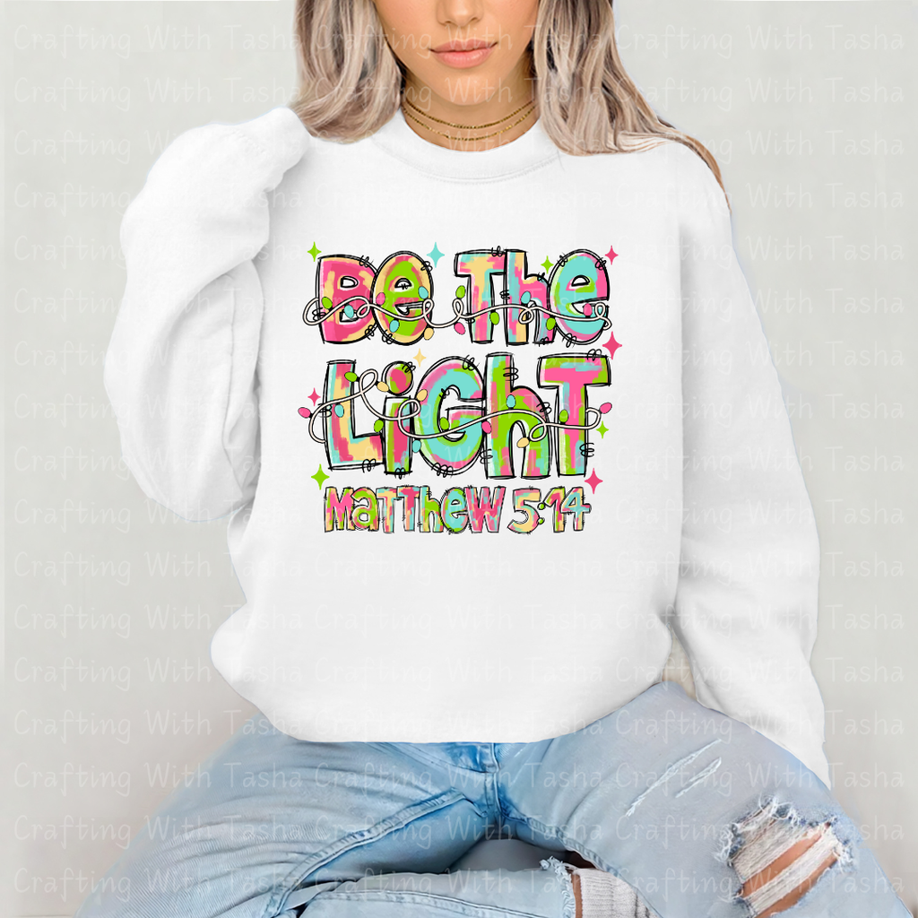 Be The Light Matthew 5:14 Pastel Christian DTF Transfer – Inspirational Scripture Design for Shirts & Cups