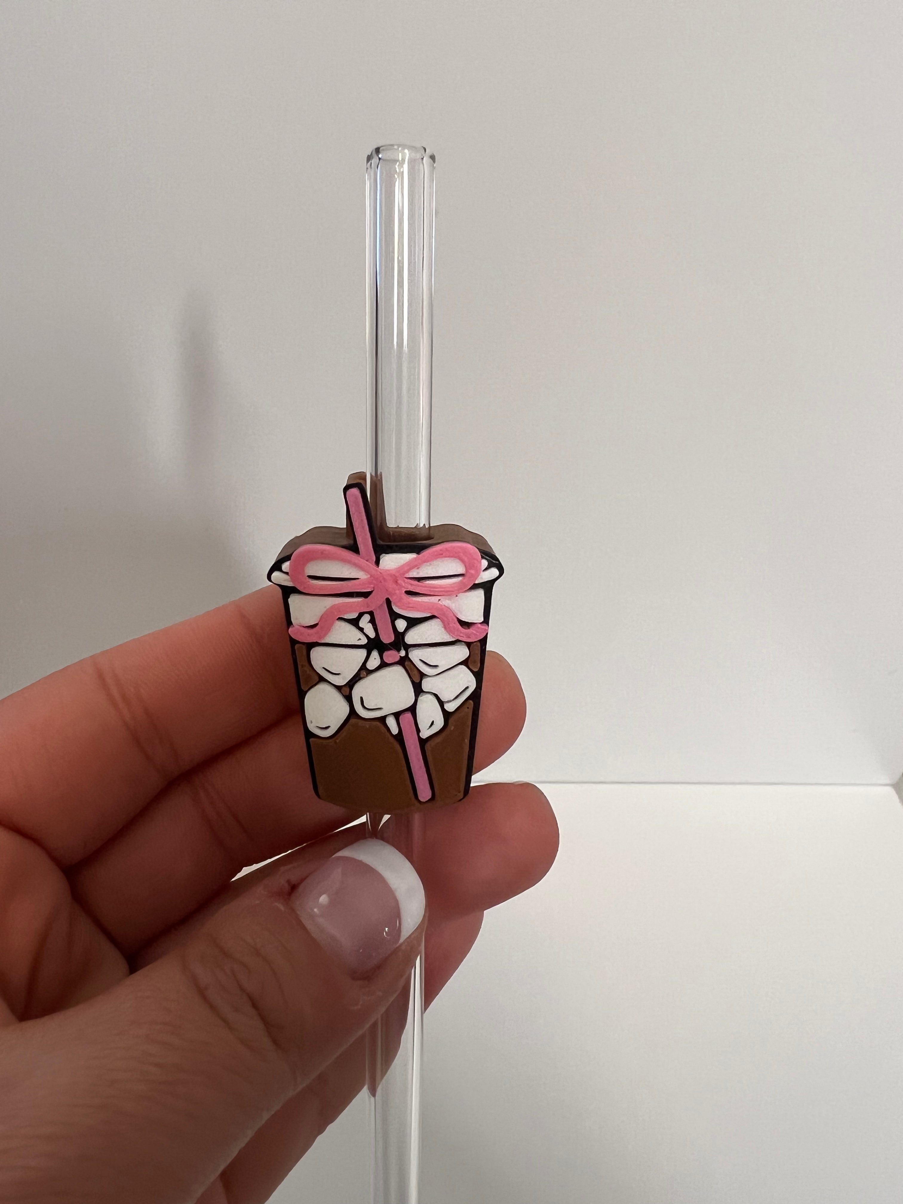 Iced Coffee W/ Bow 10mm Straw Topper (Stanley Straw Size) Straw Not Included