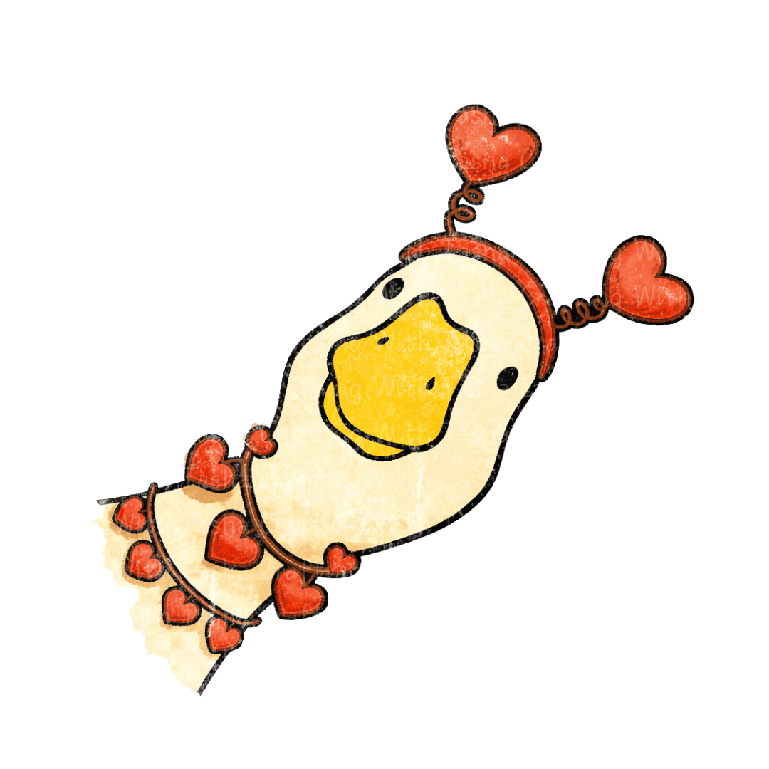 Valentine Duck DTF Transfer – Cute Heart Duck Artwork for Shirts & Cups